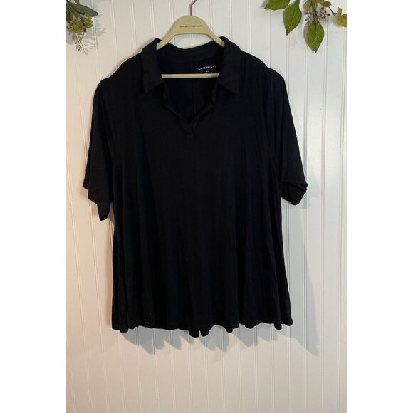 Lane Bryant Womens Black Plus Size 22/24 Short Sleeve Collared Flowy Top - Picture 5 of 10
